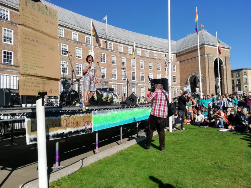 Thangam speaking at the SchoolStrike4Climate in Bristol