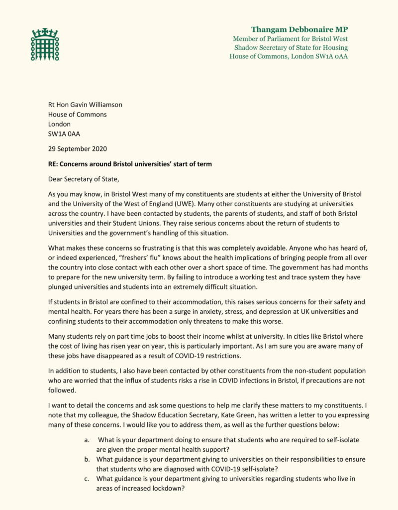 My letter to Gavin Williamson Page 1