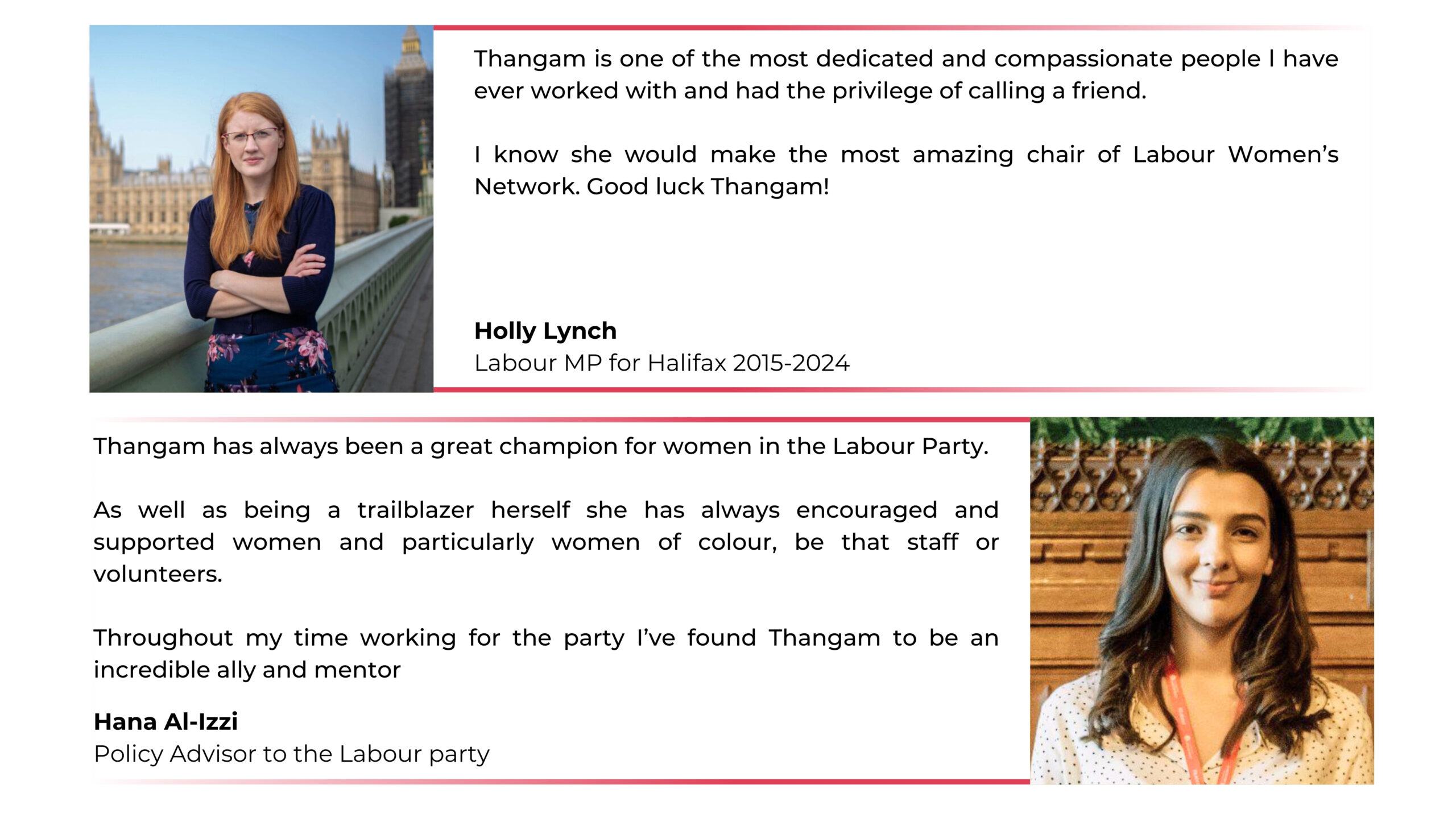 Endorsements from Holly Lynch and Hanna Al-Izzi